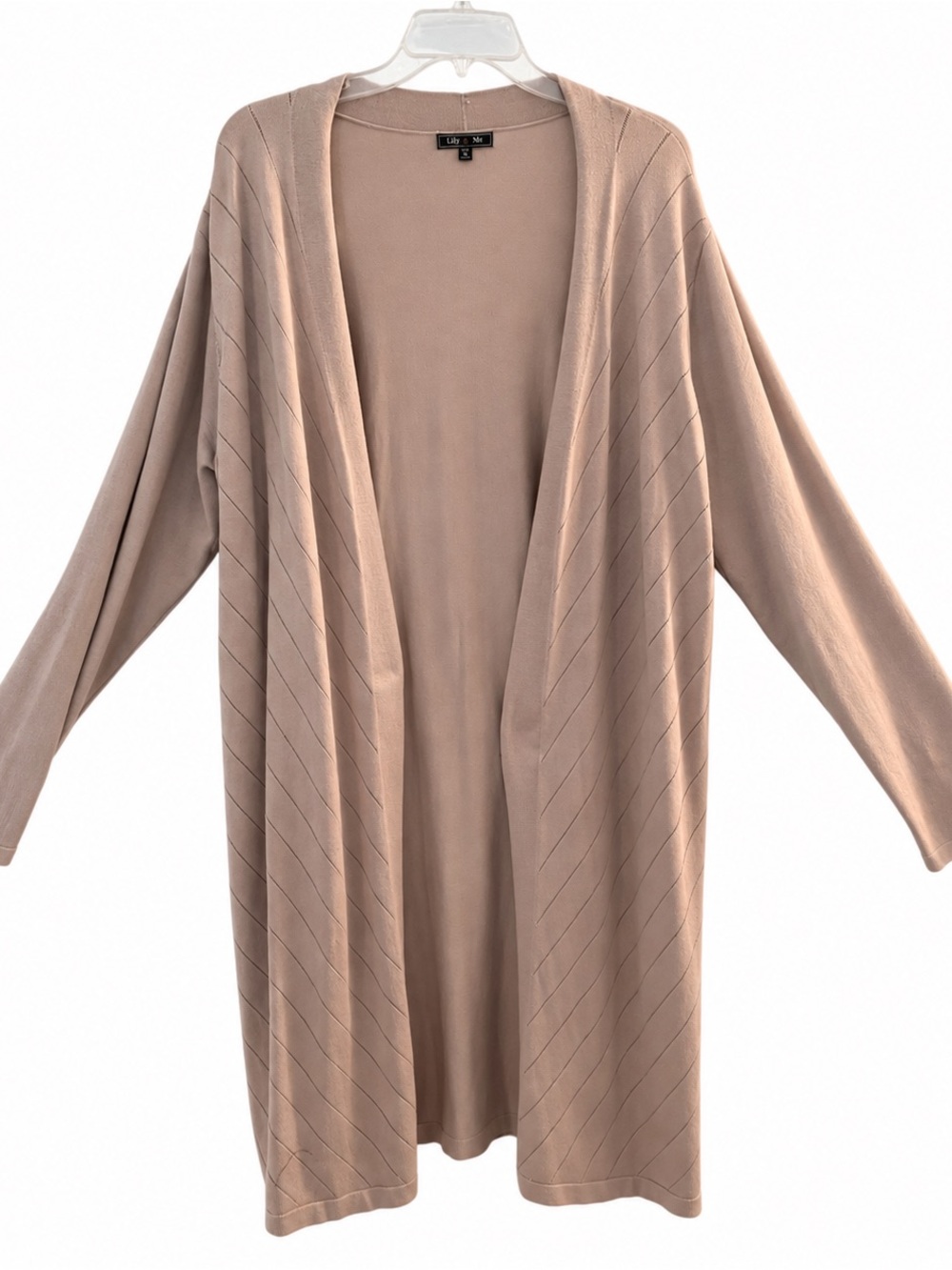 Lety & Me Taupe Duster Open Front Long Sleeve Diagonal Knit, 2X